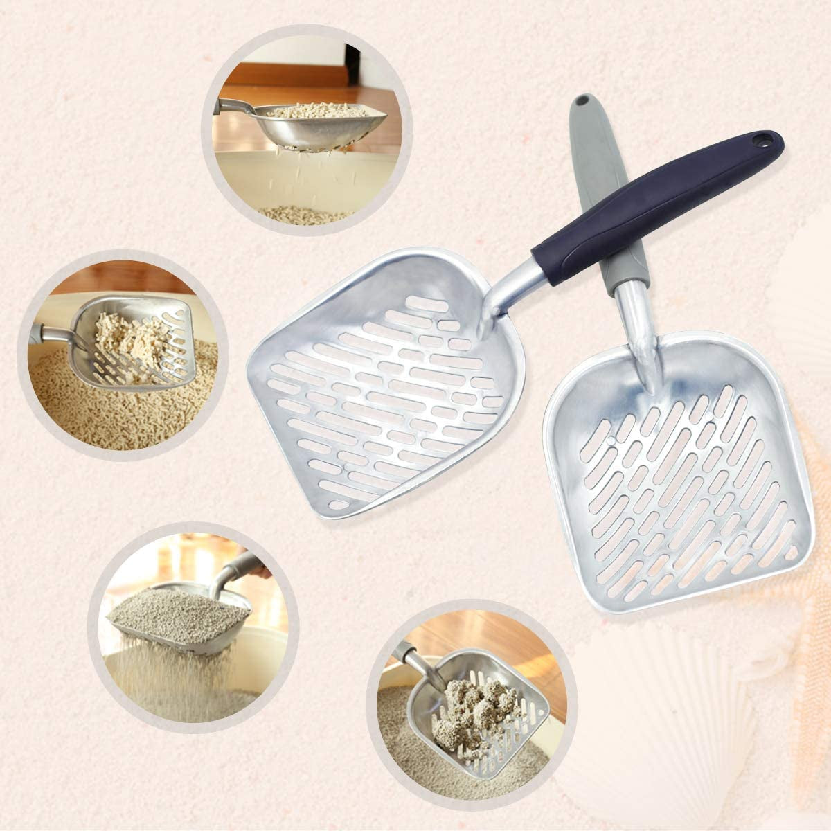 Durable Metal Cat Litter Scoop with Deep Shovel and Ergonomic Handle, Heavy-Duty Solid Aluminum, Jumbo Size, Navy Blue
