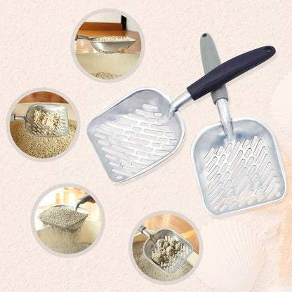 Durable Metal Cat Litter Scoop with Deep Shovel and Ergonomic Handle, Heavy-Duty Solid Aluminum, Jumbo Size, Navy Blue