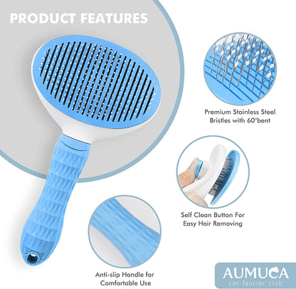 Self-Cleaning Slicker Brush for Cats and Dogs - Grooming Tool for Shedding Long or Short Hair
