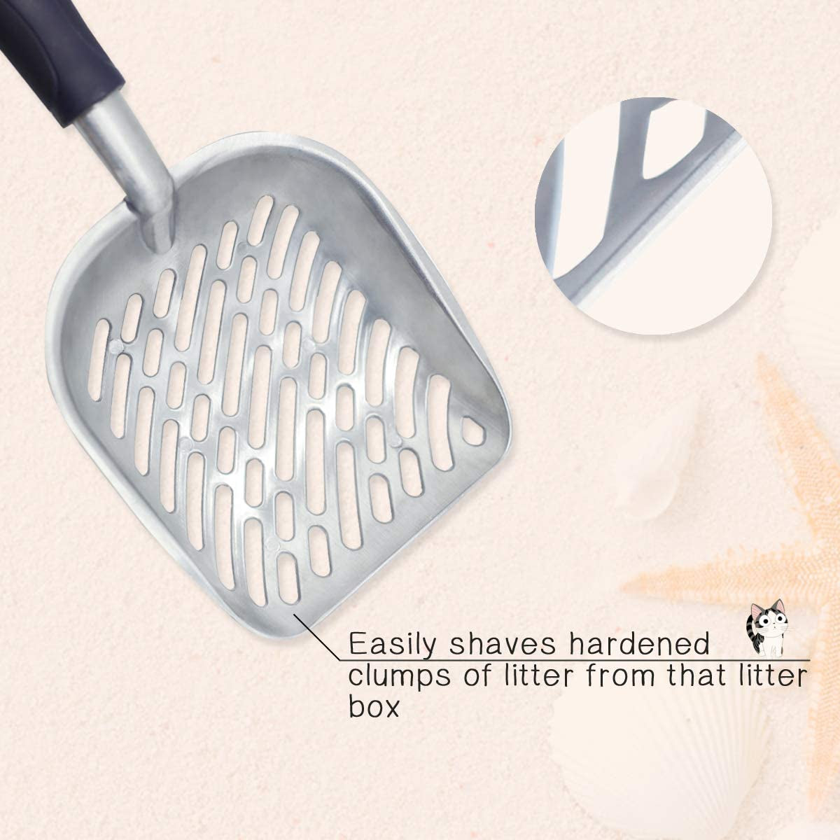 Durable Metal Cat Litter Scoop with Deep Shovel and Ergonomic Handle, Heavy-Duty Solid Aluminum, Jumbo Size, Navy Blue