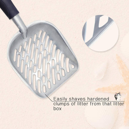 Durable Metal Cat Litter Scoop with Deep Shovel and Ergonomic Handle, Heavy-Duty Solid Aluminum, Jumbo Size, Navy Blue
