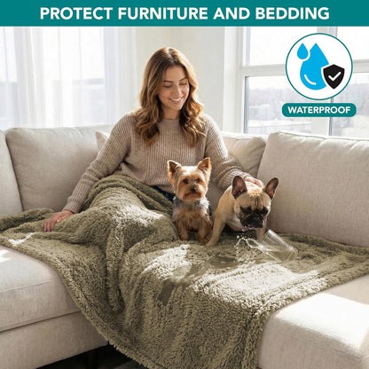 Fluffy Waterproof Dog Blanket for Small Medium Dogs, Soft Warm Pet Sherpa Throw Pee Proof Couch Cover, Reversible Cat Puppy Bed Blanket Sofa Protector, Plush Washable Pad (Taupe Camel, 24X32)