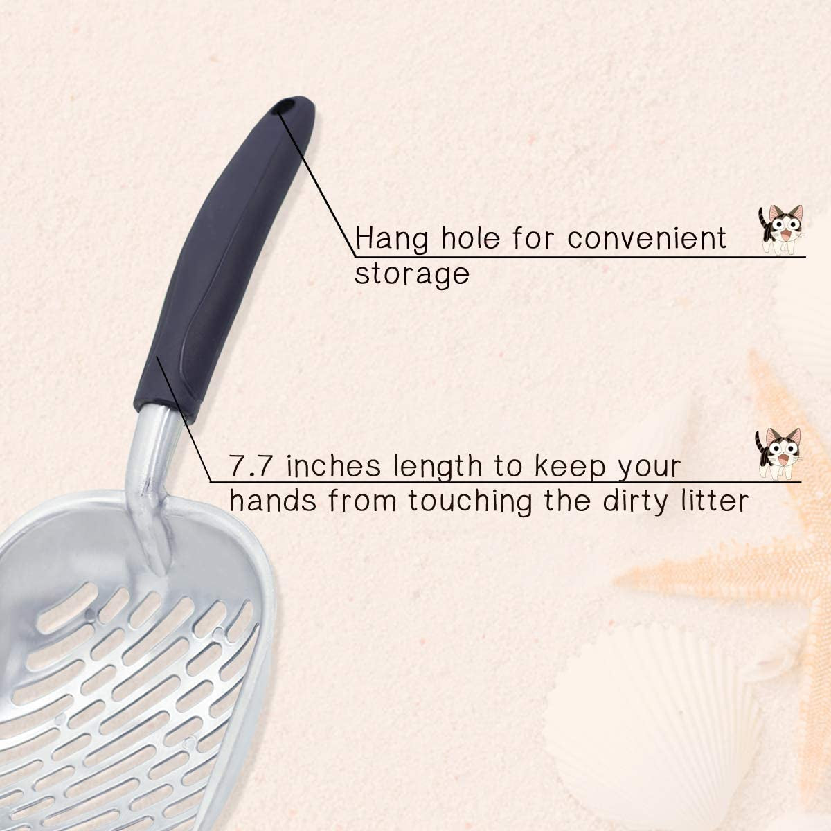Durable Metal Cat Litter Scoop with Deep Shovel and Ergonomic Handle, Heavy-Duty Solid Aluminum, Jumbo Size, Navy Blue
