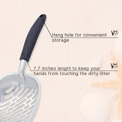Durable Metal Cat Litter Scoop with Deep Shovel and Ergonomic Handle, Heavy-Duty Solid Aluminum, Jumbo Size, Navy Blue