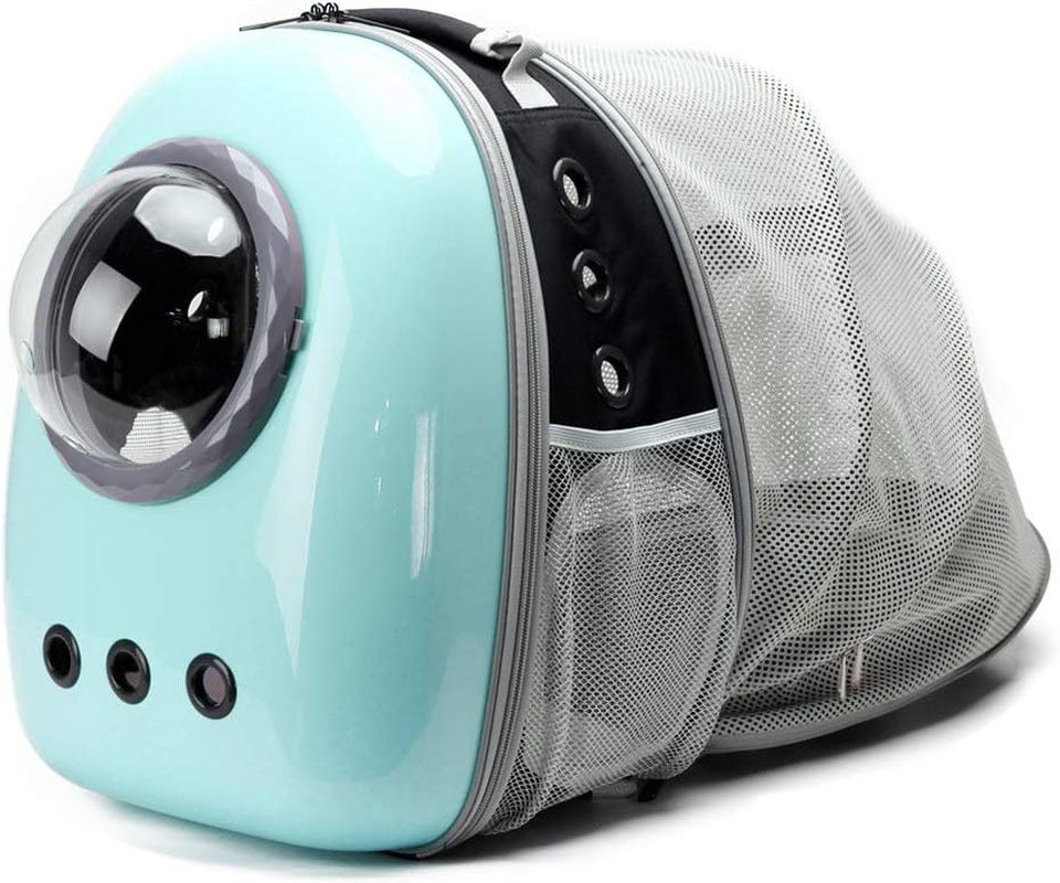 Expandable Cat Carrier Backpack - Space Capsule Bubble Pet Travel Carrier for Small Dogs and Cats (Green, Solid Hard Design)