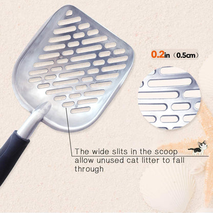 Durable Metal Cat Litter Scoop with Deep Shovel and Ergonomic Handle, Heavy-Duty Solid Aluminum, Jumbo Size, Navy Blue