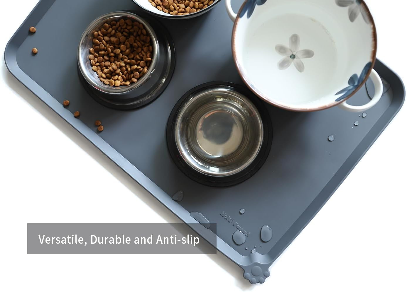 Large Non-Slip Silicone Pet Feeding Mats - Waterproof Dog and Cat Bowl Placemat - Ideal for Food and Water on Floors