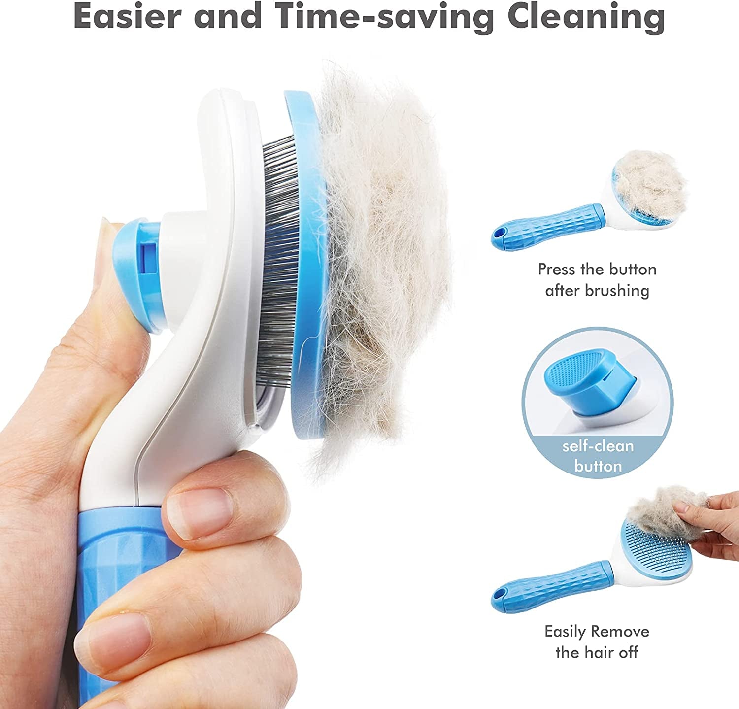 Self-Cleaning Slicker Brush for Cats and Dogs - Grooming Tool for Shedding Long or Short Hair