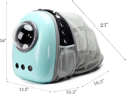 Expandable Cat Carrier Backpack - Space Capsule Bubble Pet Travel Carrier for Small Dogs and Cats (Green, Solid Hard Design)